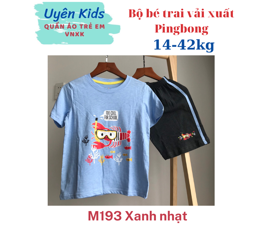 Bộ đồ ngắn in hoạt hình vải xuất mỏng mát cho bé trai