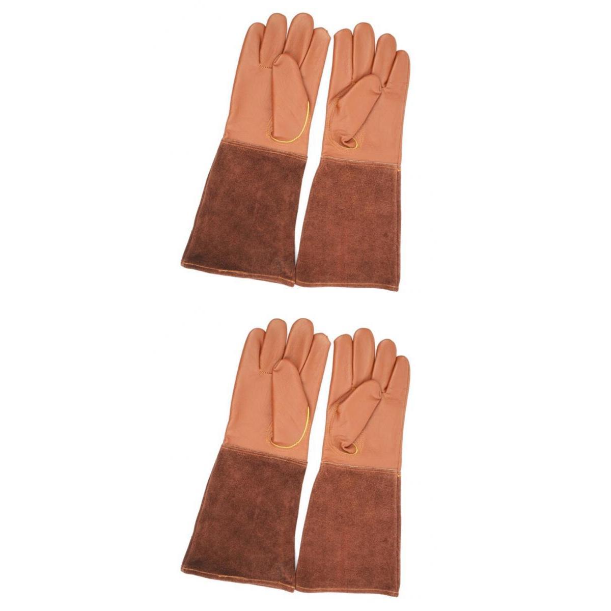 2 Pairs Leather Work Gloves Thorn  Cowhide Gardening Gloves for Men Women