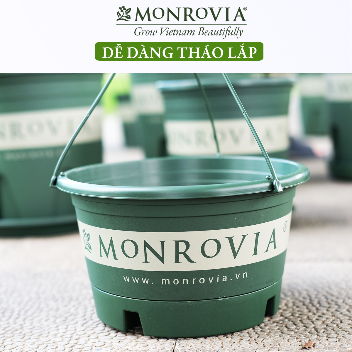 Chậu treo trồng cây MONROVIA Size L, Dòng T-series, chậu nhựa treo trang trí, trồng cây cảnh ban công, chậu trồng hoa, thiết kế tinh tế, thoát nước tốt, nhựa cao cấp PP, nhập khẩu, tiêu chuẩn Châu Âu
