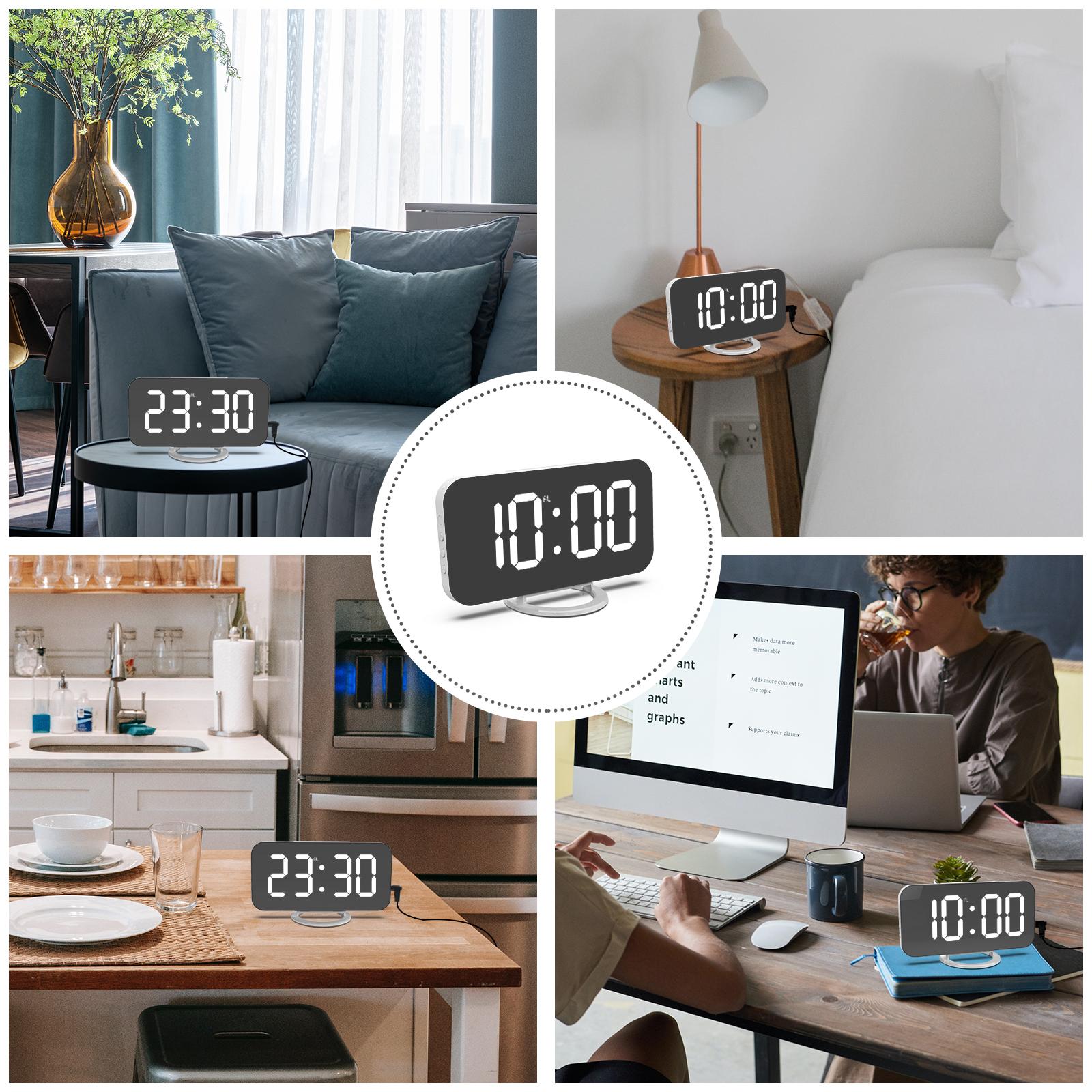 Đồng hồ LED báo thức kỹ thuật số USB có gương