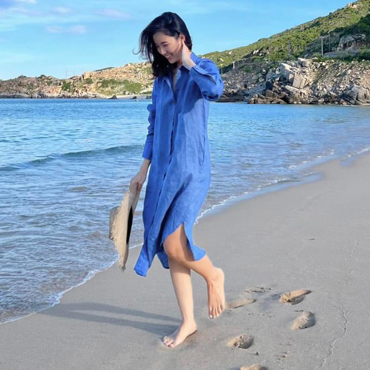 Đầm suông sơ mi Linen tơ Hàn mềm mại không kén dáng mặc ArcticHunter, có 2 màu lựa chọn