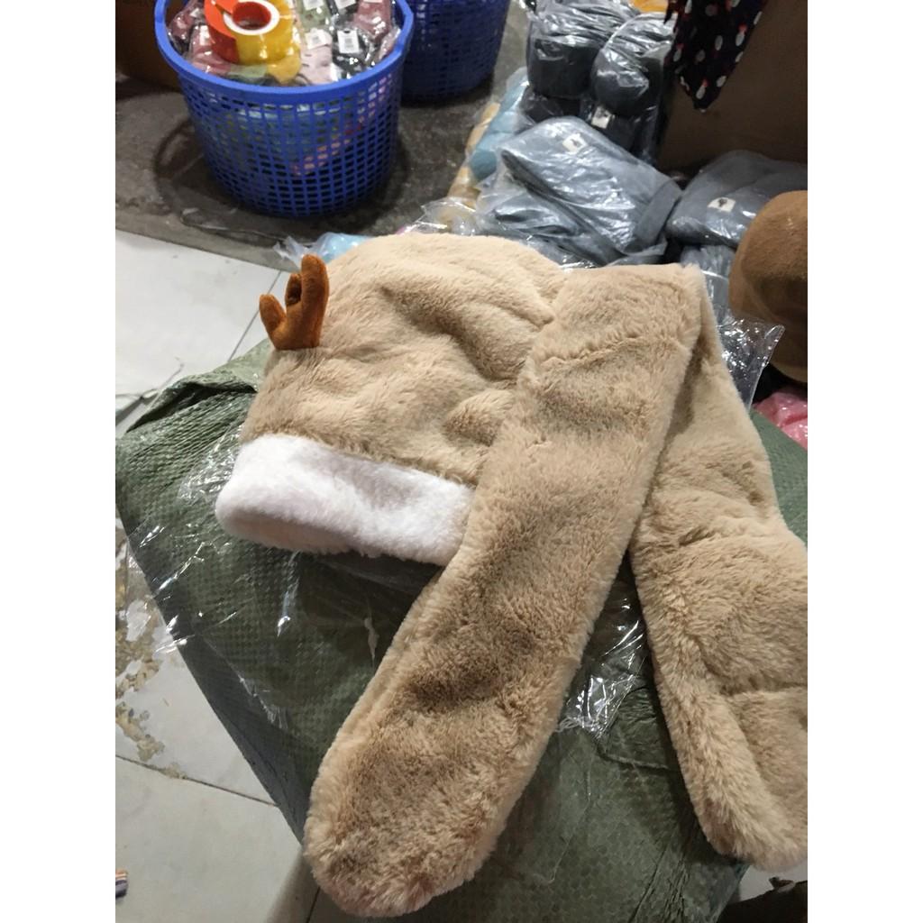 Mũ trẻ em mùa đông lót lông sừng hươu cute nón kèm khăn siêu ấm tai gấu thỏ cho bé