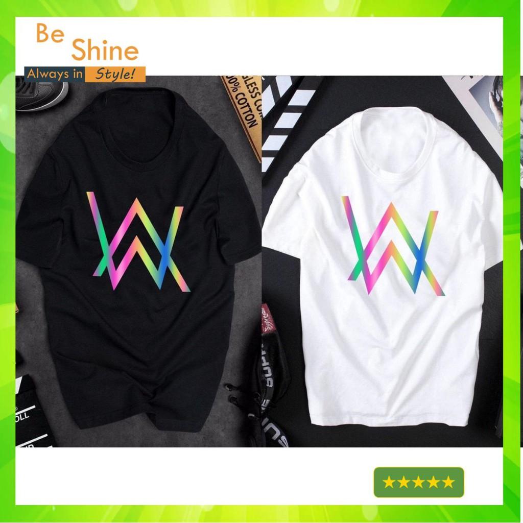 SALE- Áo Thun Phản Quang logo chữ cái AW Alan Walker, Áo Phông Cotton Unisex Form Rộng 7 màu