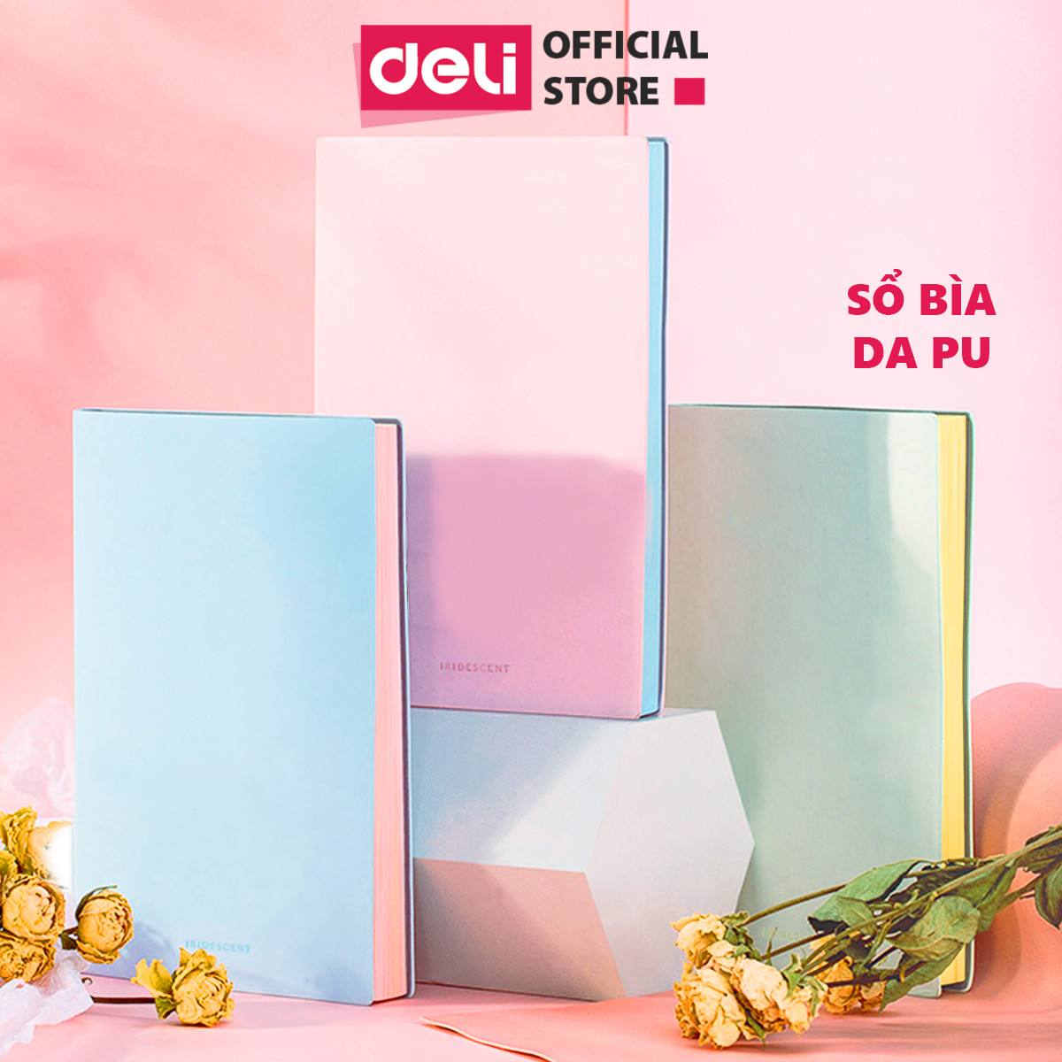 Sổ bìa da khổ A5 Deli -  96 trang màu pastel hồng/xanh dương/xanh lá - sổ tay ghi chép  - 22283