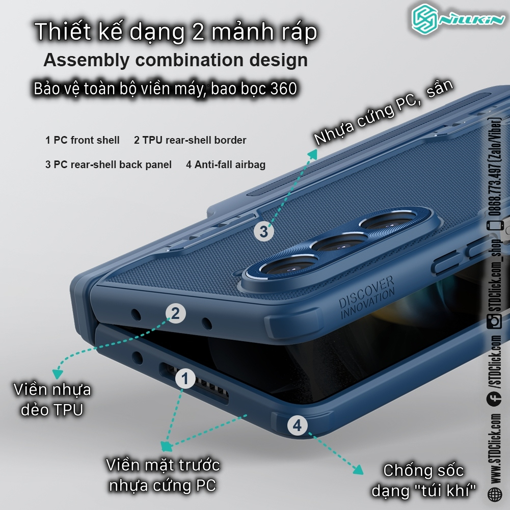 ỐP LƯNG DÀNH CHO ĐIỆN THOẠI SAMSUNG Z FOLD 5 5G NILLKIN Super Frosted Shield Fold - LƯNG NHỰA CỨNG VIỀN DẺO KÈM KHAY GIỮ BÚT