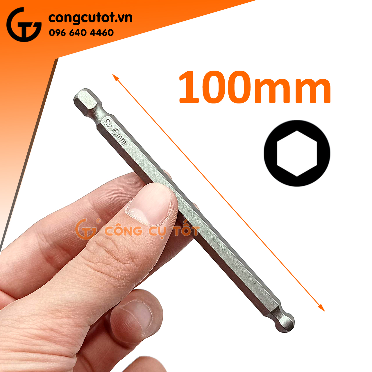 Vỉ 5 đầu bắt vít lục giác bi chuôi lục thép S2 Φ2.5 - Φ6.0 dài 100 mm