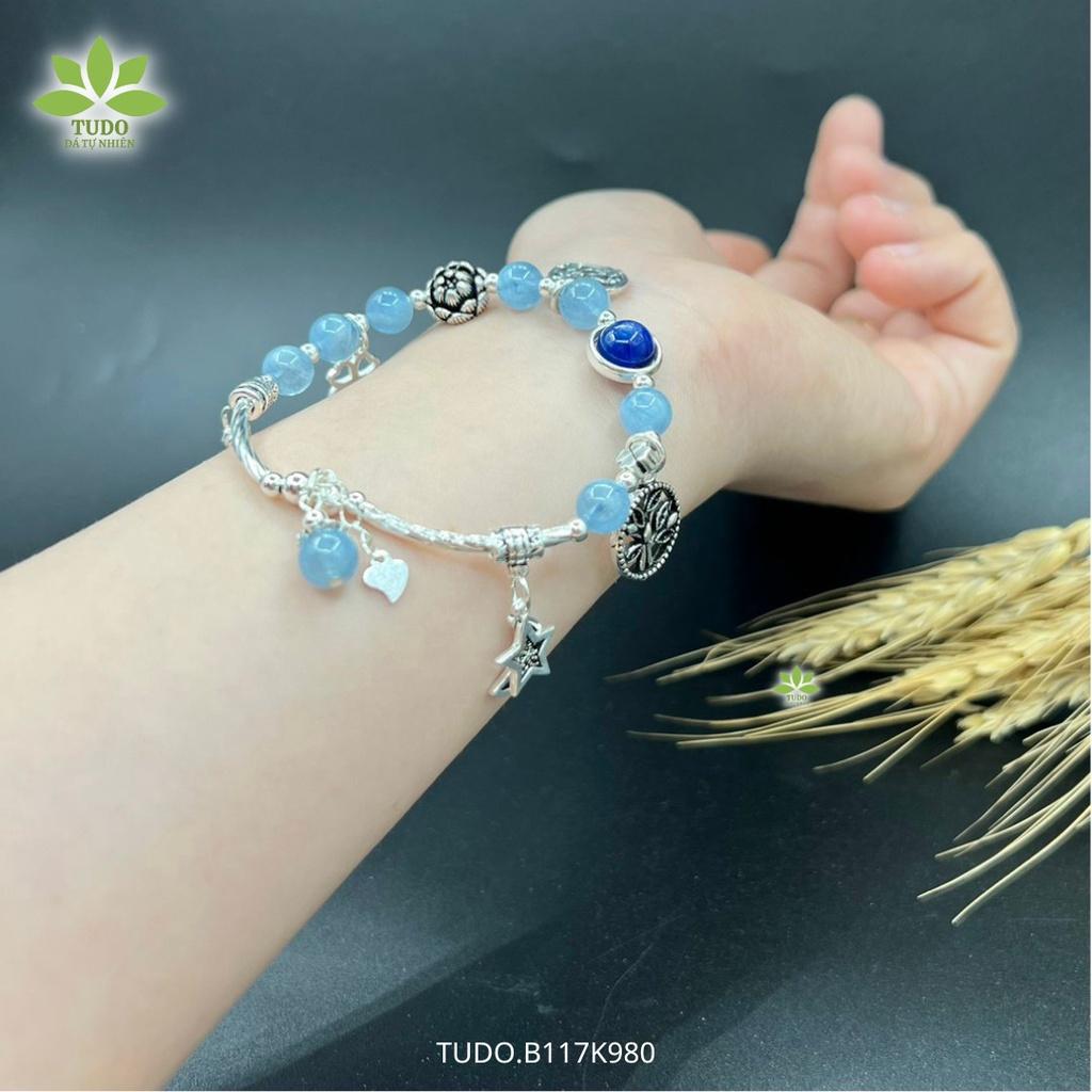Vòng Tay Nữ Đẹp - Vòng Phong Thủy Mệnh Thủy Mộc TUDO B117K980 Charm Bạc Trăng, Sao, Hoa Sen, Cây Mộc