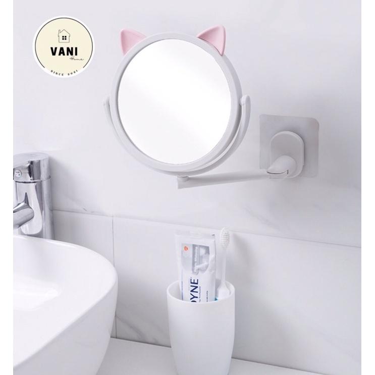 Gương trang điểm treo tường tiện dụng nhà tắm xoay 360 độ - Gương tròn treo tường hình tai mèo dễ thương tiện dụng