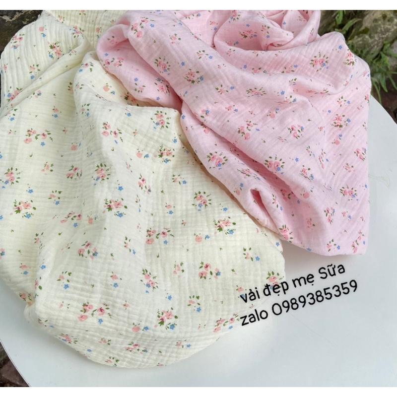 Vải xô muslin hoa nhí hoa hồng xanh