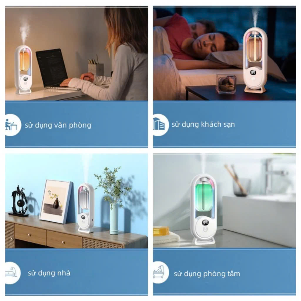 Bộ Máy Xịt Thơm Phòng Tự Động 5 Chế Độ (Gồm Máy &amp; 01 Lõi Tinh Dầu) Máy Khuyếch Tán Tinh Dầu Decor Phòng Ngủ