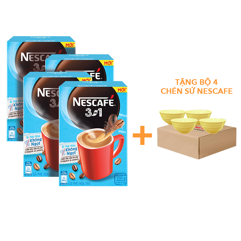 Combo 4 hộp cà phê hòa tan Nescafé 3in1 mới - vị hài hòa không ngọt -
