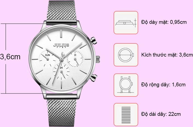 Đồng Hồ Nữ JS-005B Julius Star Hàn Quốc Dây Thép