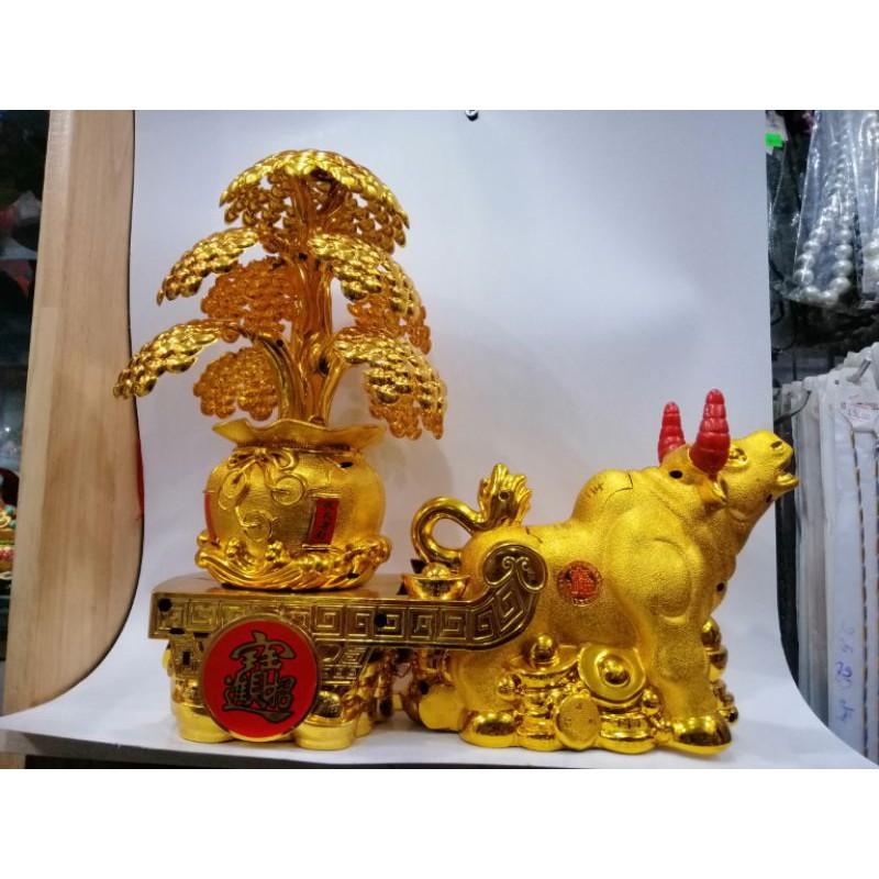 TRÂU KÉO CÂY VÀNG TÀI LỘC TRANG TRÍ CÓ ĐÈN NHÁY VÀ XOAY