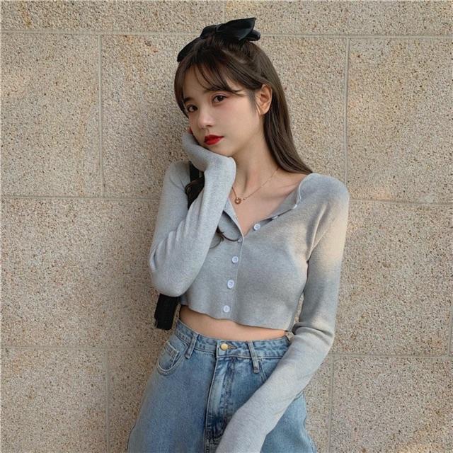 Áo Croptop yan 7 cúc dài tay phong cách ulzzang hàn quốc cực xinh