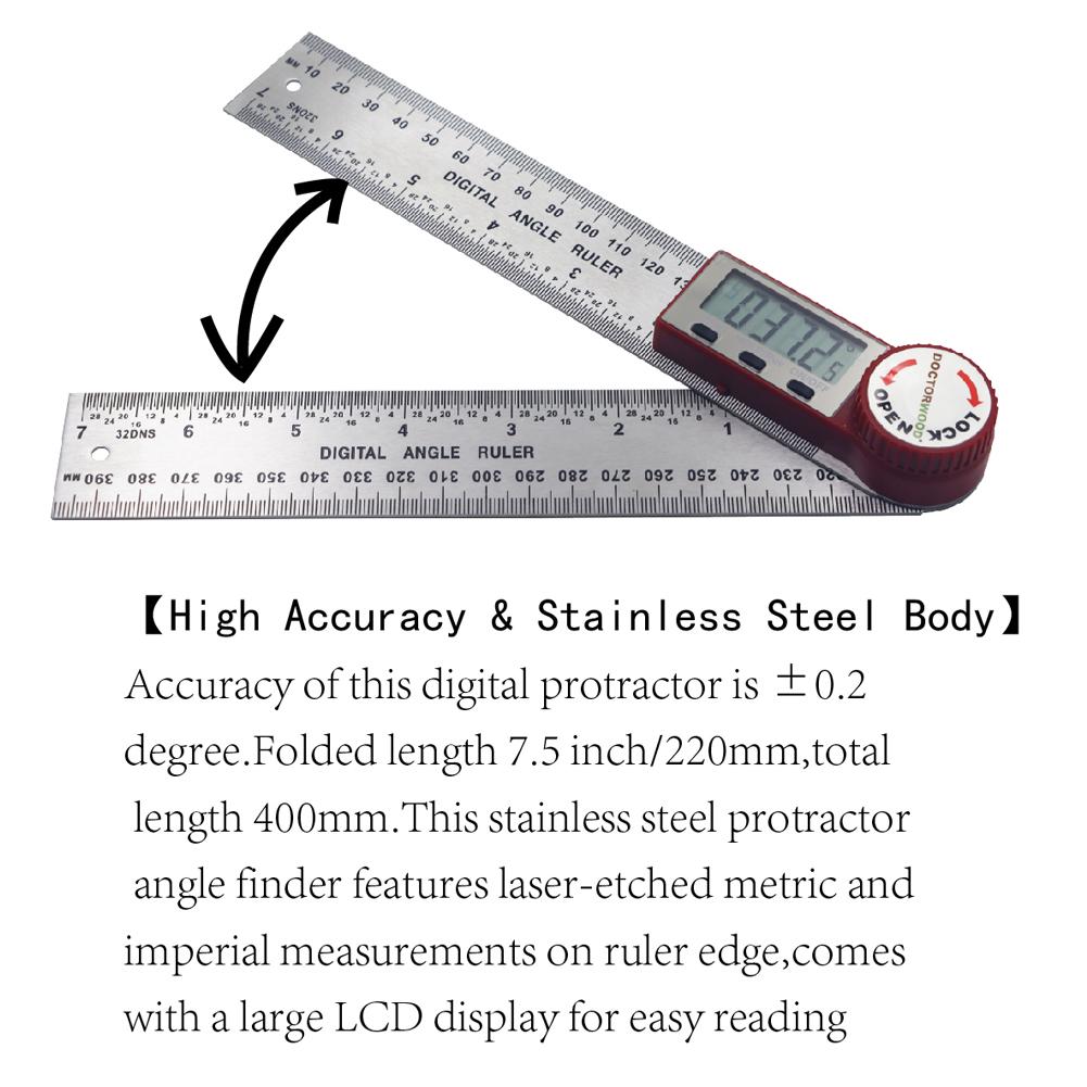 0~300mm LCD Screen Digital Ruler Stainless Steel Multifunctional Measuring Ruler Hold Function 360° Measuring Reverse