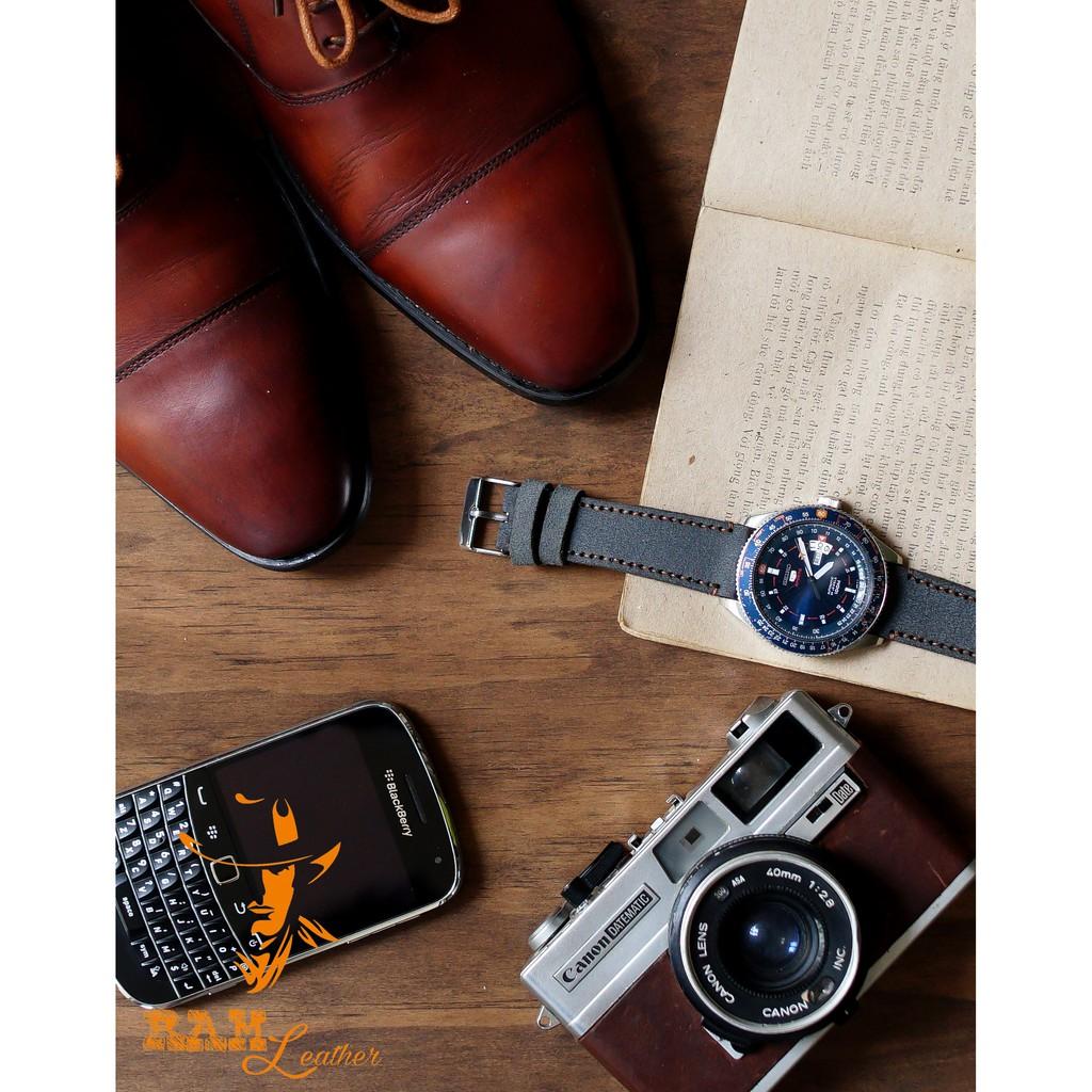 Dây đồng hồ HANDMADE RAM Classic 1965 Gray Wehrmacht - Da bò xám Đức (TẶNG ĐẦY ĐỦ KHÓA + CHỐT + CÂY THA