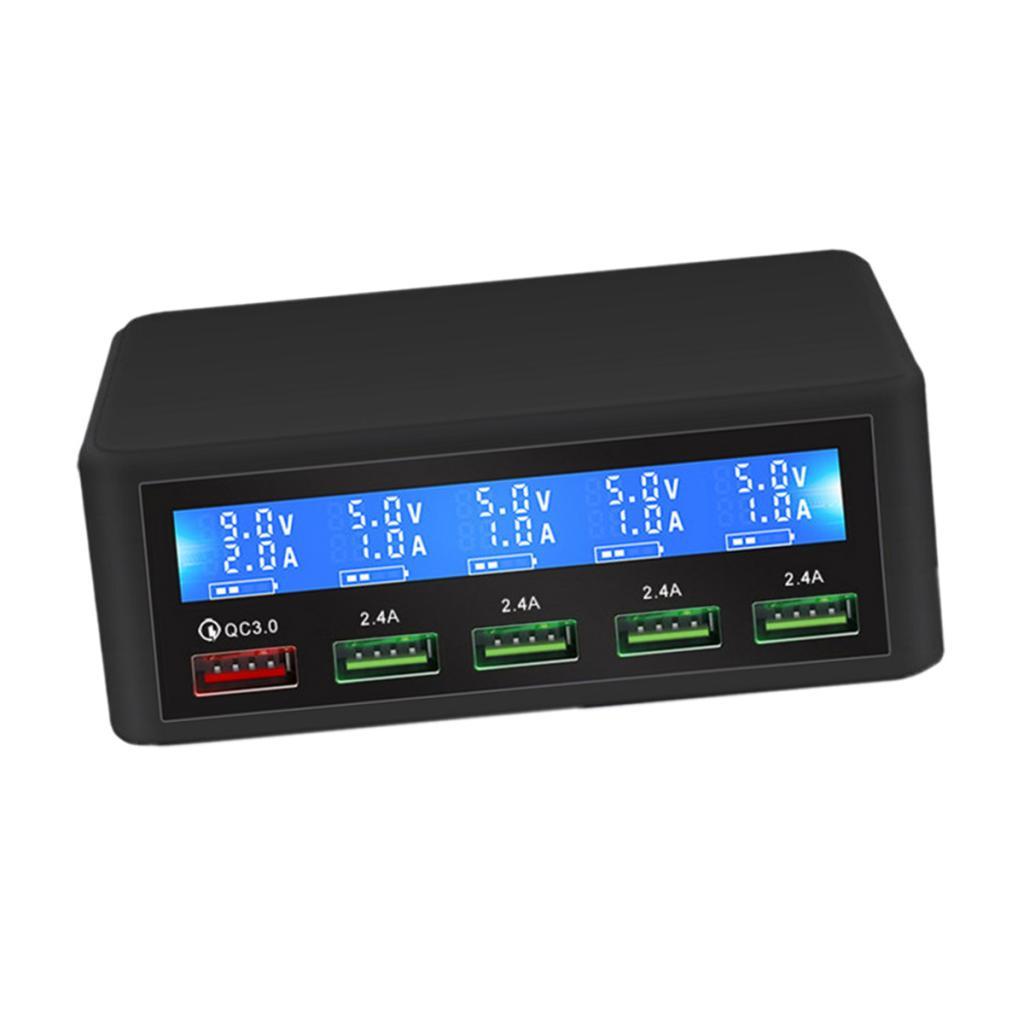 QC3.0 5-Port USB Phone Fast Charging Power Socket Adapter+LED Display Black