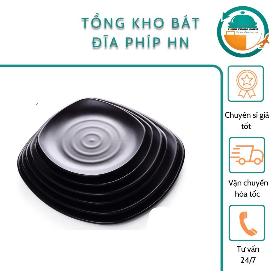 Đĩa vuông vát 100% nhựa Melamine Đen Nhám đủ size giá rẻ