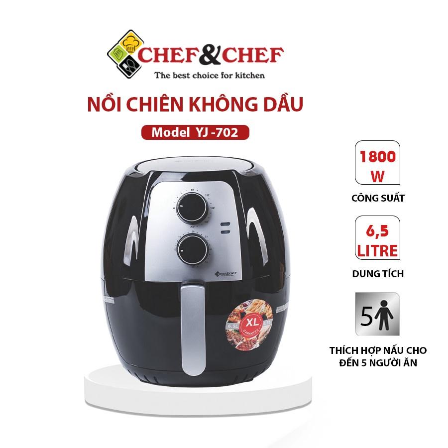 Nồi chiên không dầu CHEF&amp;CHEF 6,5l (YJ – 702) thiết kể mang kiểu dáng hiện đại, sang trọng với màu đen bắt mắt-Hàng chính hãng