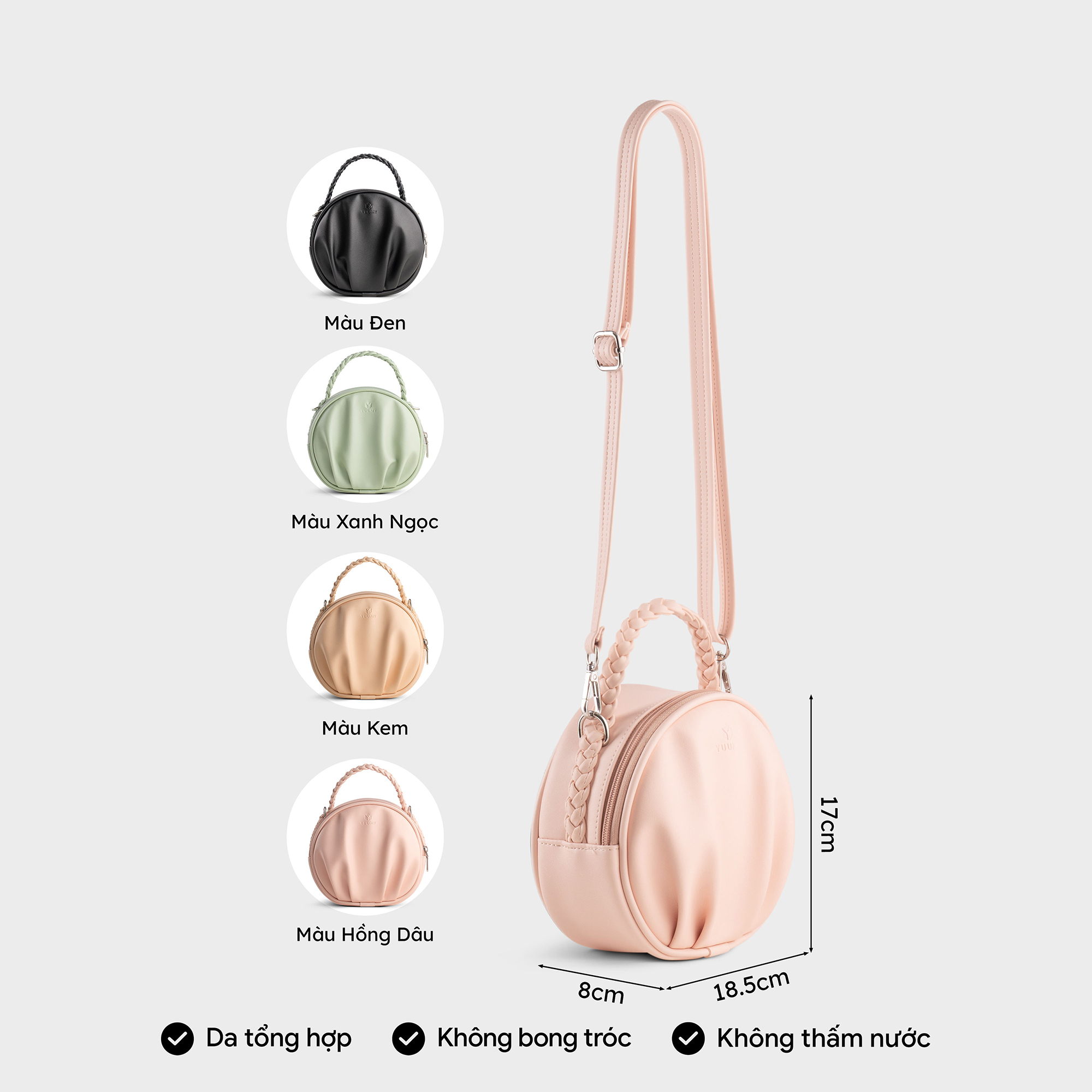Túi Yuumy ( Thời trang nữ thiết kế nhún dáng tròn size 19 - Túi đeo chéo da Seasand YN264 )