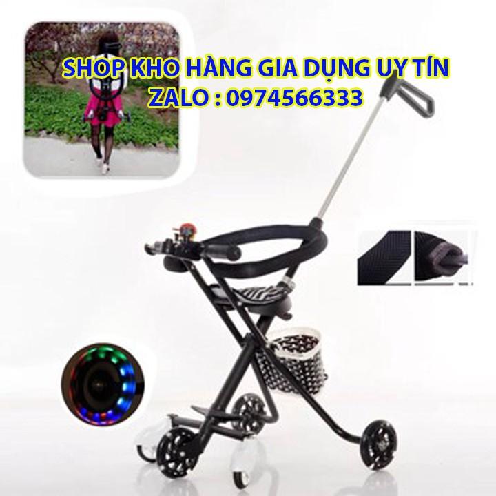 Xe đẩy 5 bánh gấp gọn có giỏ đồ