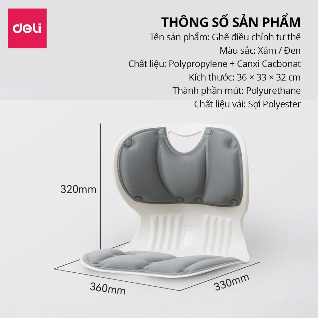 Ghế Công Thái Học Deli Điều Chỉnh Tư Thế Ngồi Chống Gù Lưng, Ghế Bệt Tựa Lưng Chỉnh Dáng Cho Bé, Mẹ Bầu, Văn Phòng