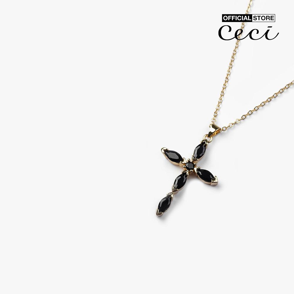 CECI - Dây chuyền nữ sợi mảnh phối mặt hình thánh giá đính đá thời trang CC4-01000193-01