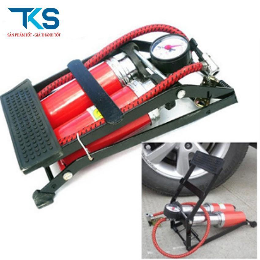 Bơm đạp chân đa năng mini cho ô tô xe máy 2 xilanh nhập khẩu, bơm 2 ống tiện lợi