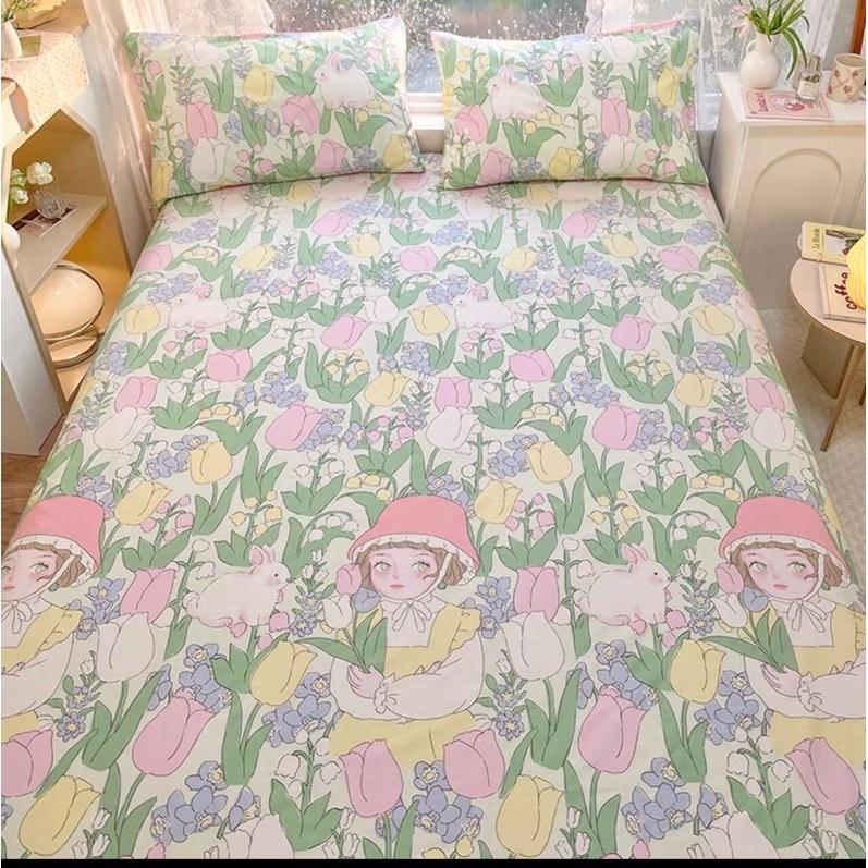 Ga Gối Cotton 100% Hàng Nhập Khẩu 3 Món Thỏ Hồng dành cho bé gái