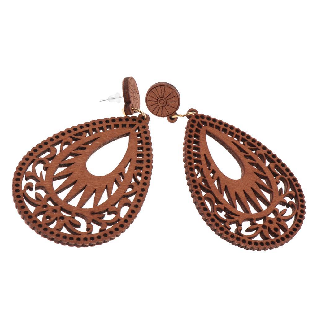 Bohemian Women Wooden Earrings Dangle Pendant Hook Earrings