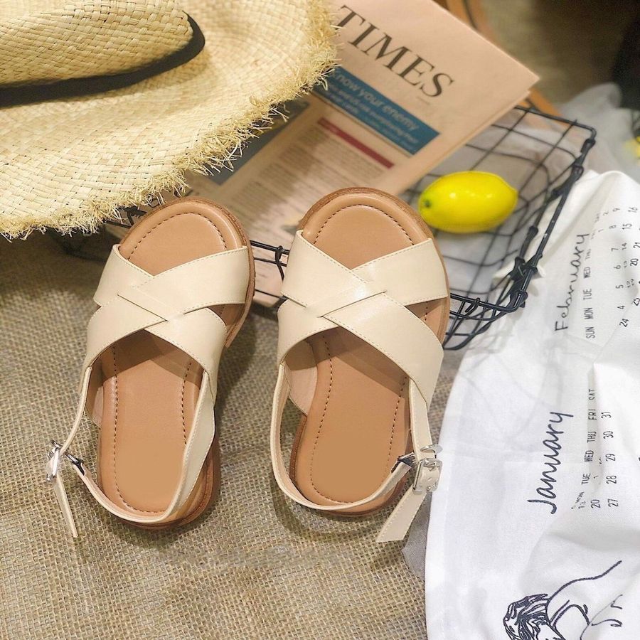 Sandal nữ đế bằng quai chéo da mềm siêu xinh-SB2