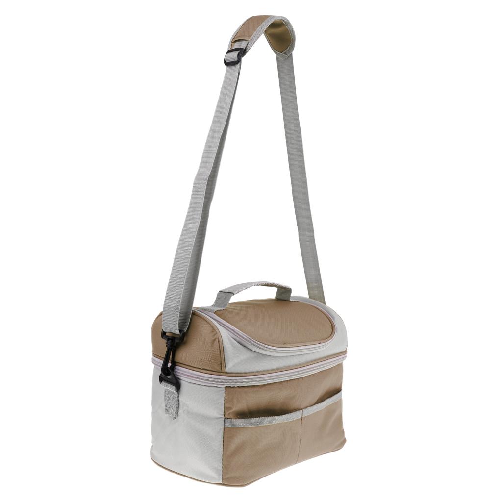 Insulated Thermal Bag 2-layer Picnic Lunch Box Portable Cooler Tote Khaki