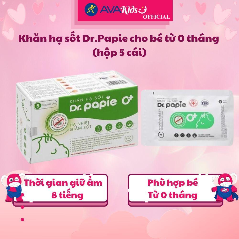 Khăn hạ sốt Dr.Papie cho bé từ 0 tháng (hộp 5 cái) - Hàng Chính Hãng