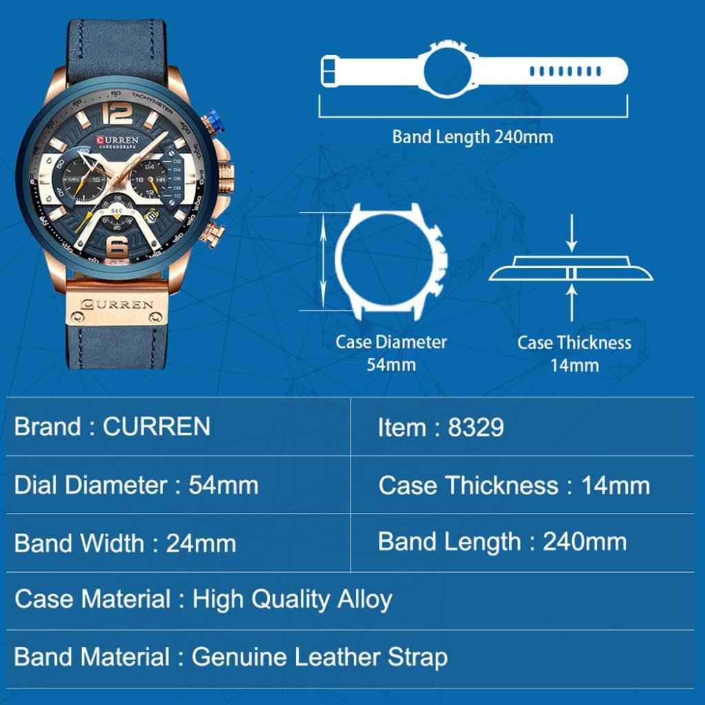 Mens  Watch Leather Chronograph Wristwatch