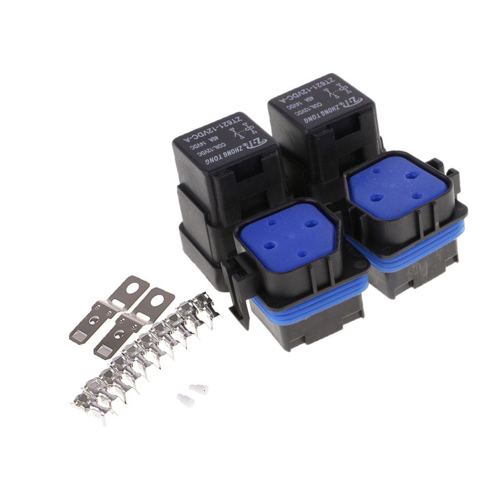 2 Set 40A AMP DC 12V 4 Pin Relay Socket Base Terminals Car Motorcycle Boat