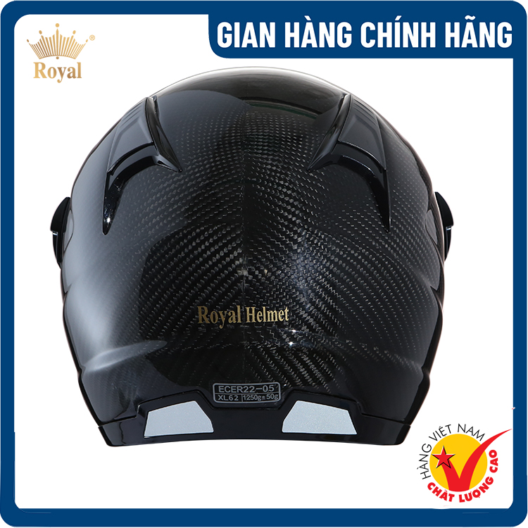 Nón bảo hiểm 3/4 Royal M04 - Vỏ bằng sợi Carbon - Siêu nhẹ - Lót nón tháo rời - Hàng chính hãng - Bảo hành 1 năm