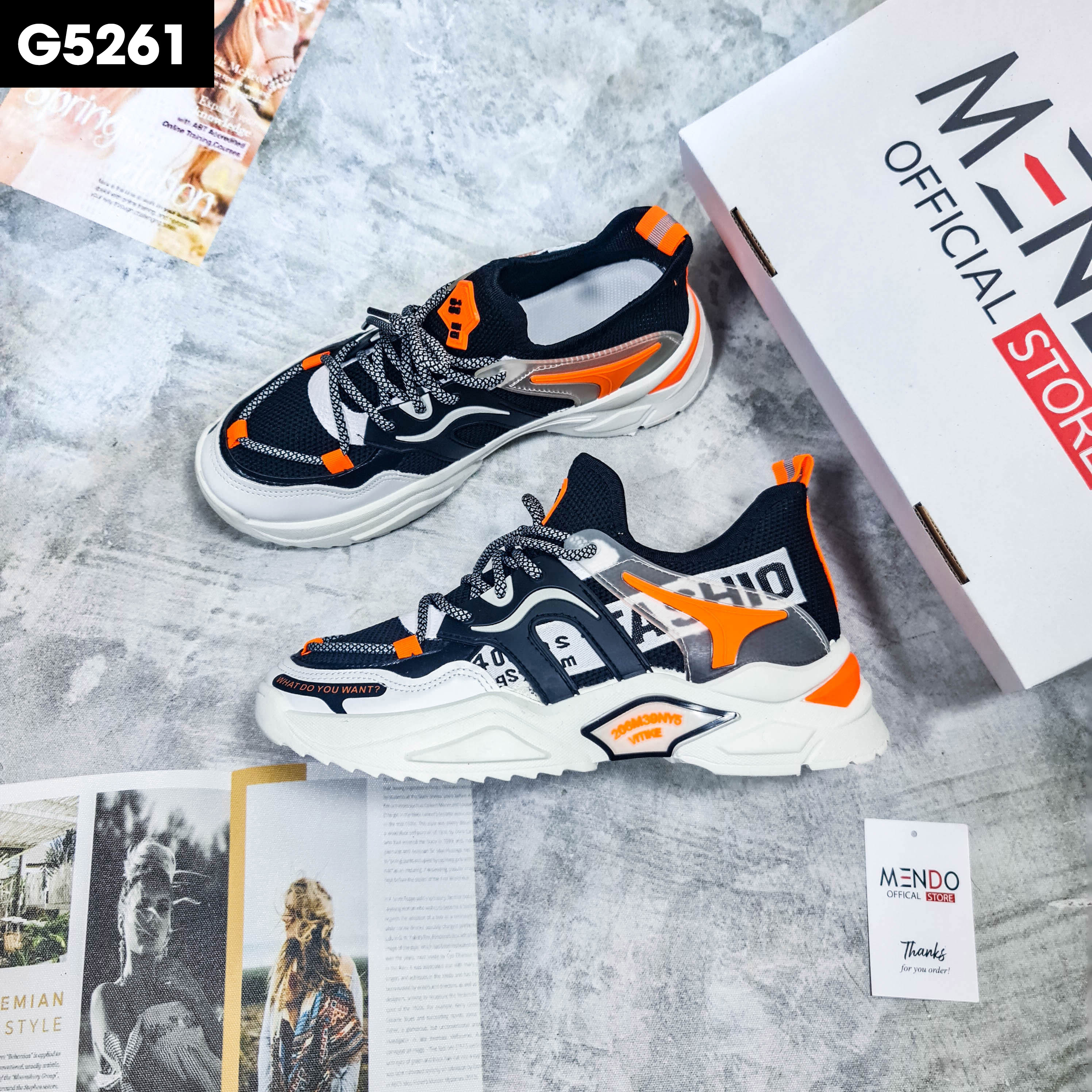 Giày Thể Thao Nam MENDO - Giày Sneaker Màu Đen - Xám, Giúp Tăng Chiều Cao Tự Tin Ra Ngoài- G5261