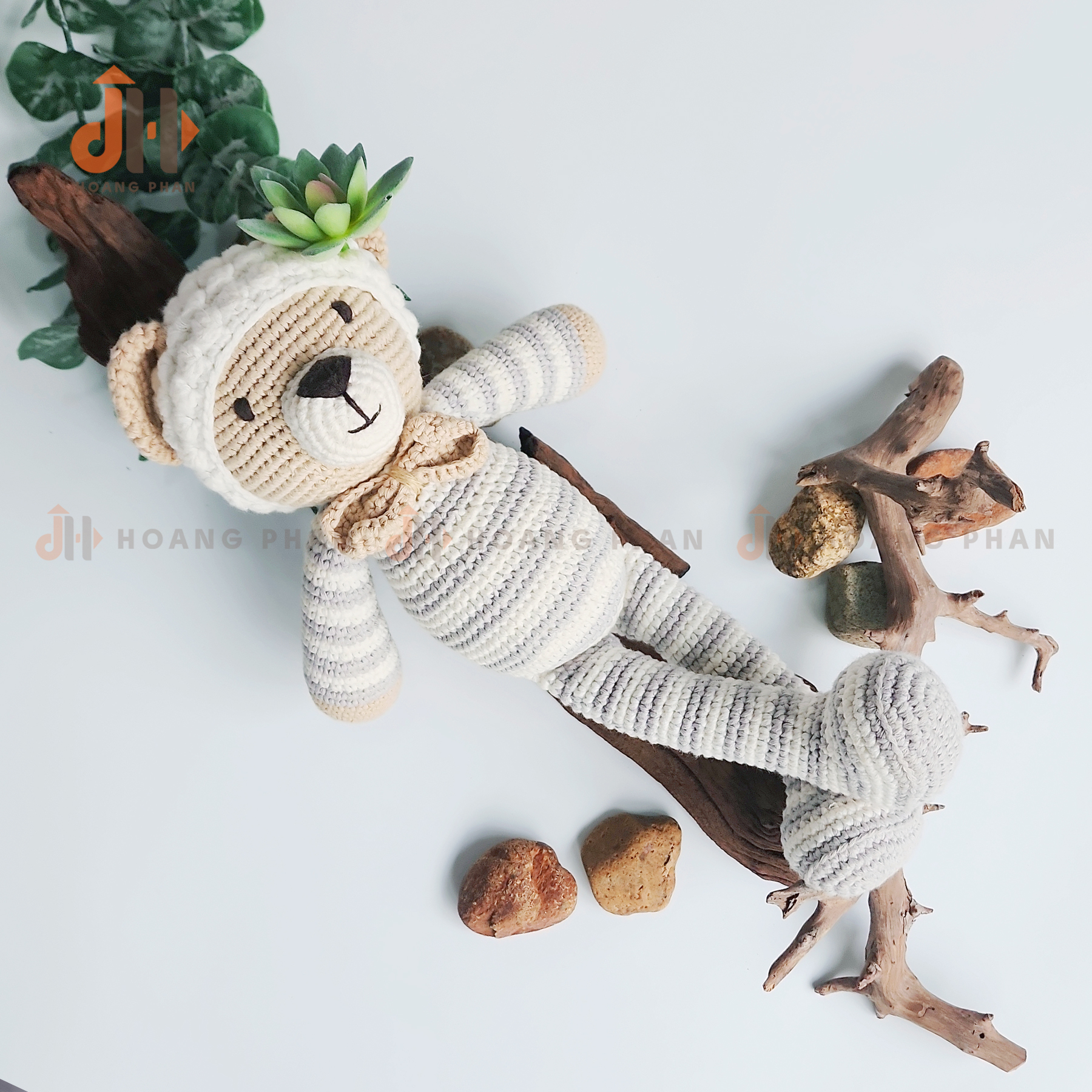 [Thú bông móc len] Gấu Gu Cun Pijama Hồng