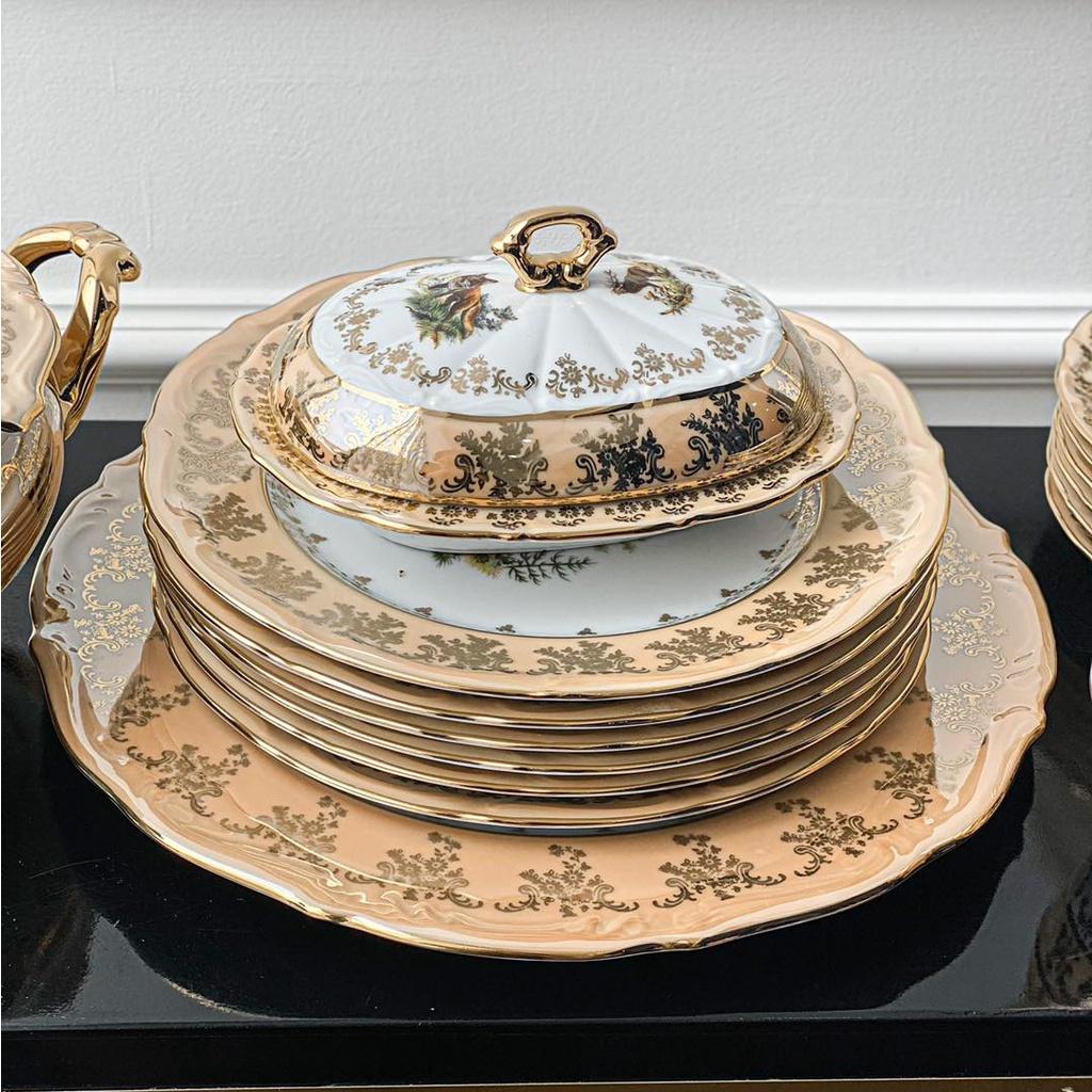 Bộ Đồ Ăn Mạ Vàng Tiệp, Set Bộ Bát Đĩa 48 Món Mạ Vàng Siêu Sang, Gốm Sứ Cao Câp, Made in Czech Republic