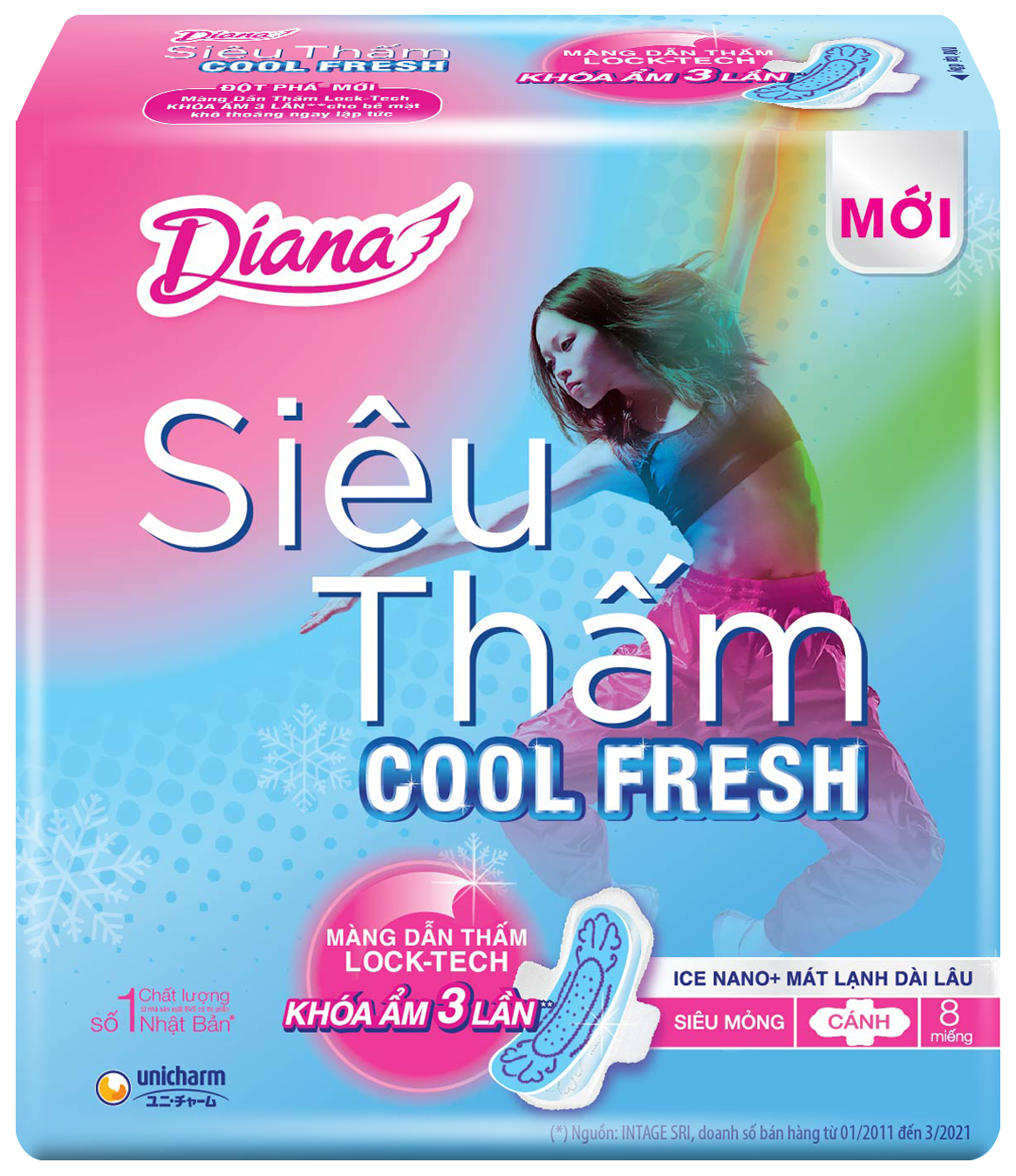 Combo 6 Băng vệ sinh Diana Siêu thấm Cool Fresh Siêu mỏng Cánh gói 8 miếng