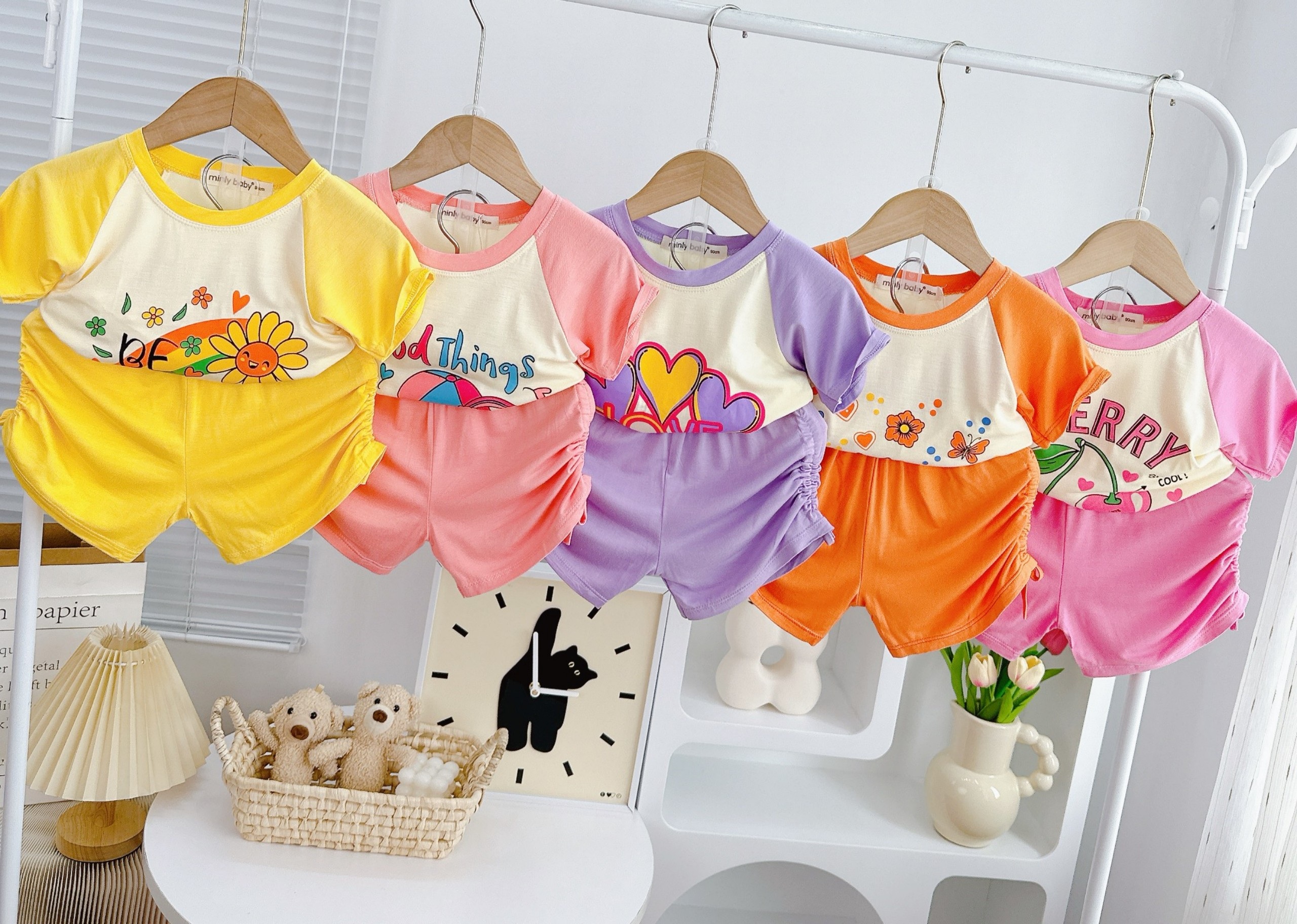 Đồ bộ bé gái, bộ mùa hè cho bé gái họa tiết trái cây con vật đáng yêu size 5-28kg chất cotton mềm mịn mát