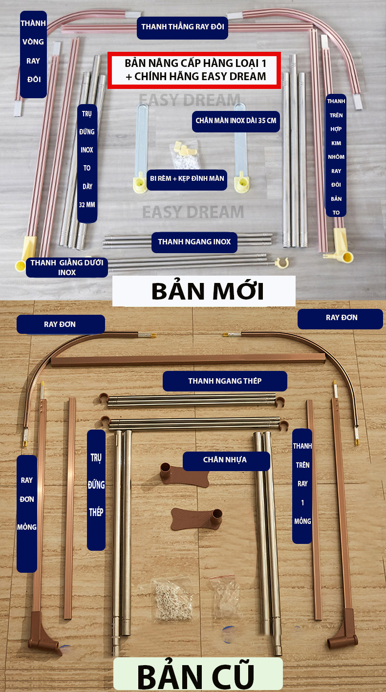 Màn khung - chống muỗi cao cấp không khoan tường khung inox vải tuyn có 3 cửa