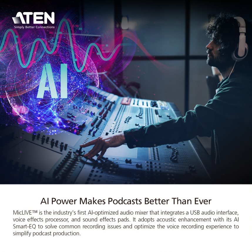 Bộ Mixer trộn âm thanh cao cấp - ATEN UC8000 chuyên đọc Podcast, Livestream, Thu Âm  - Hàng chính hãng