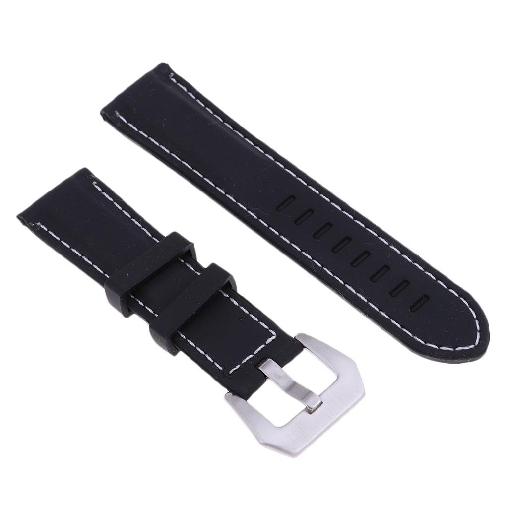 Men's Soft Silicone Rubber Watch Bands Repalcement White Stitch Quick Release Strap 22mm 24mm or 26mm Width Black Band