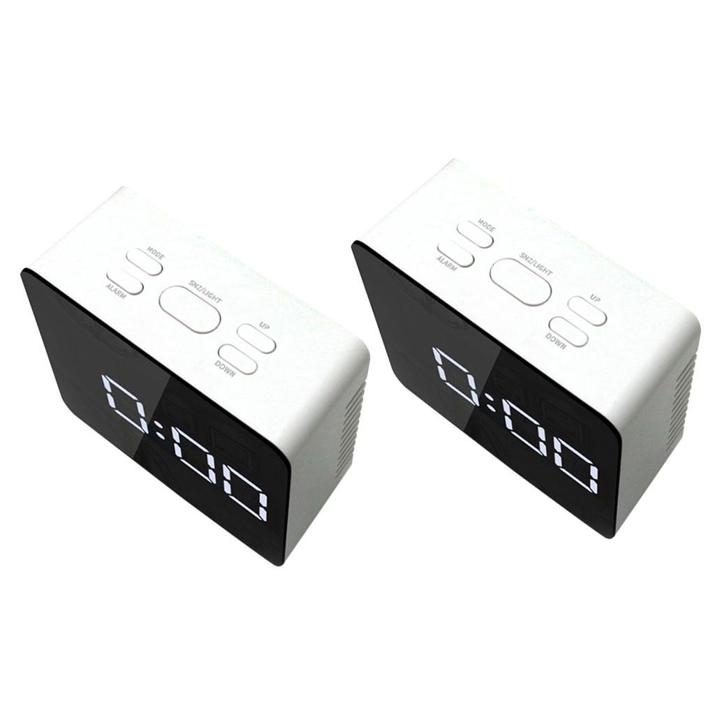 2Pcs Table LED Clock - Time Snooze Alarm Clock Mirror Thermometer - Square