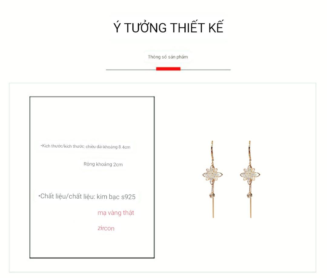 Bông tai tua dài đính đá hình hoa cương