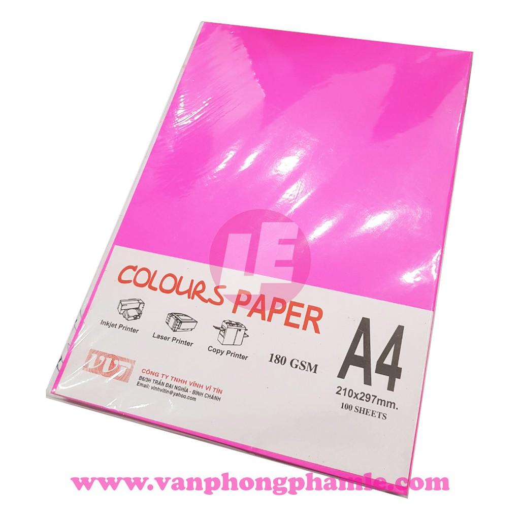 Bìa hồng dạ quang A4 180 gsm (Xấp 100 tờ)