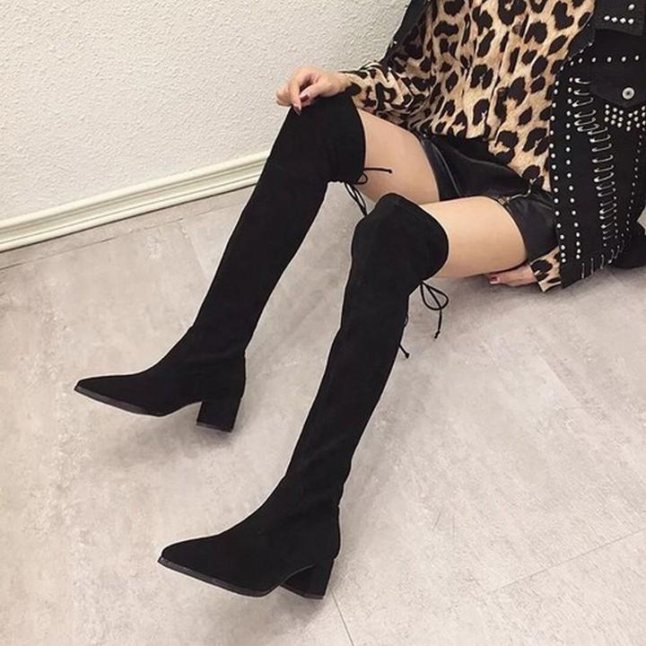 Bốt đùi gót nhọn Hàn Quốc Đế - Boots đùi nữ cao gót