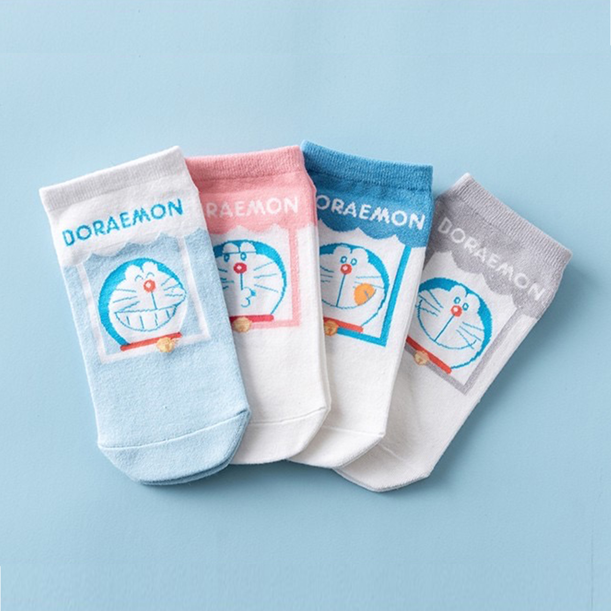 Set hộp 4 đôi tất nữ NICESOKS chất liệu cotton cao cấp, ngắn cổ thể thao, họa tiết Doraemon , hàng chính hãng NS5010FS