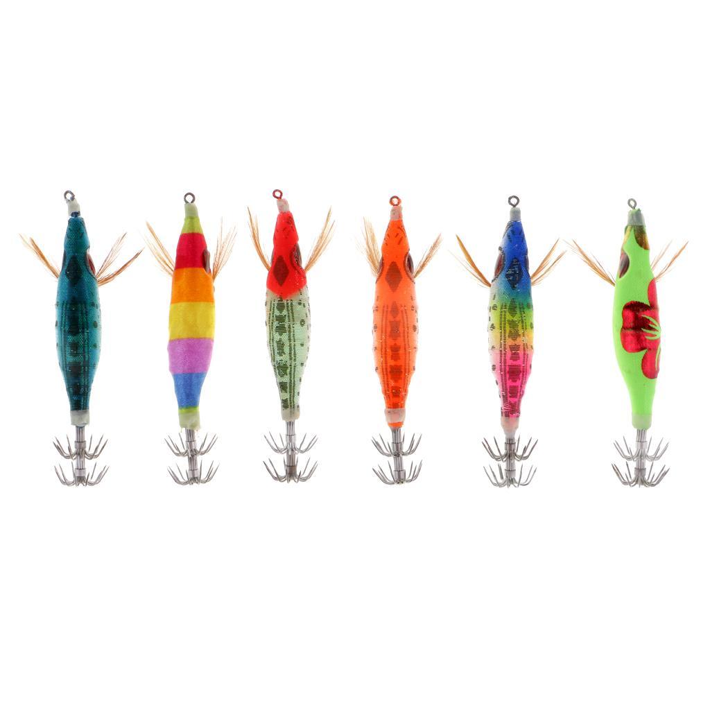 6pcs Glow In Dark Squid Jig Hooks Shrimp Fishing Lures With Luminous Tail